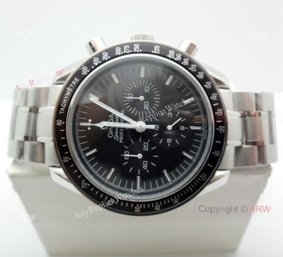Fake Omega Speedmaster Stainless Steel Black Bezel Mens Watch Low Price